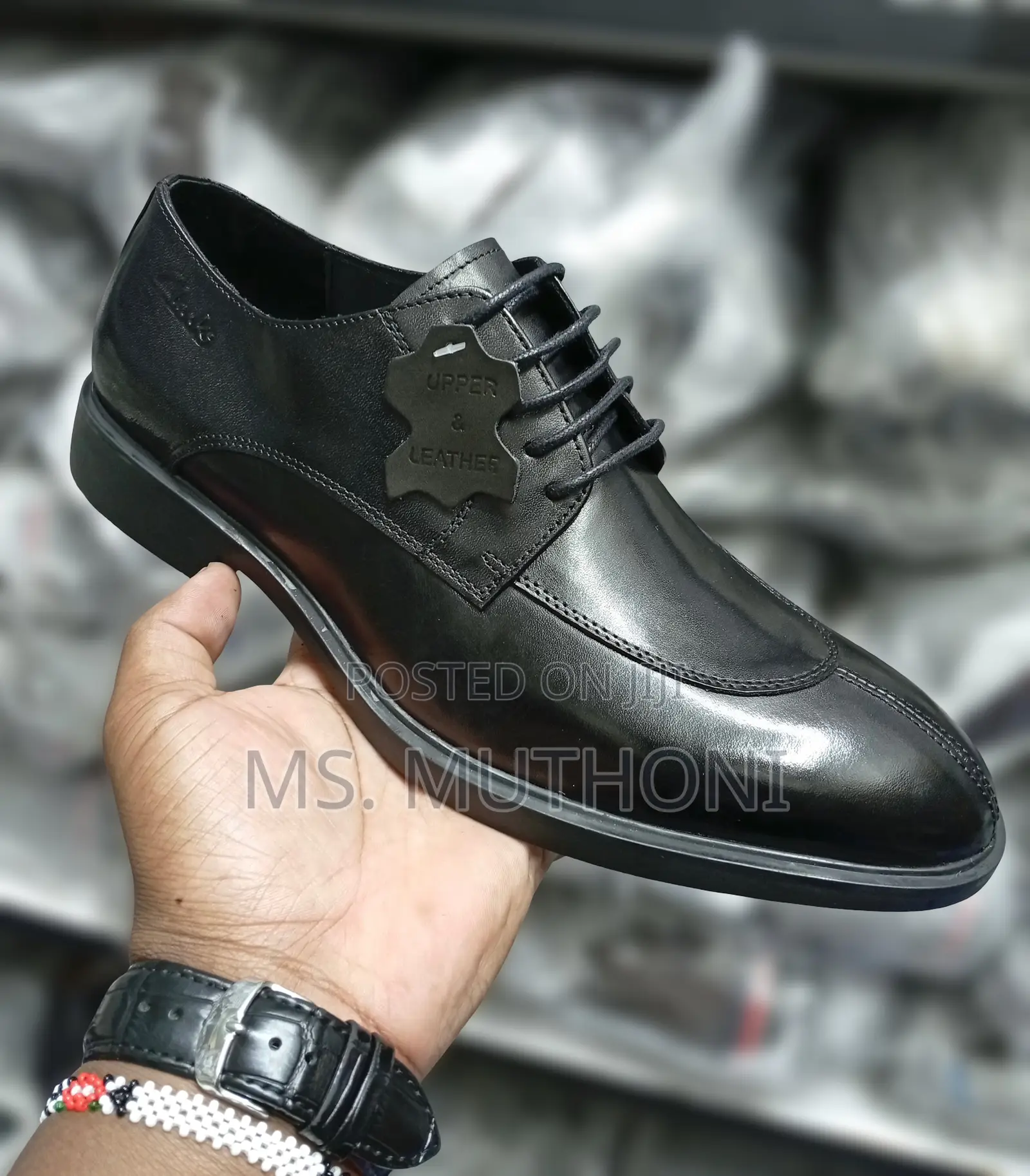 Genuine Leather Black Leather Lace-Up Oxford Shoe