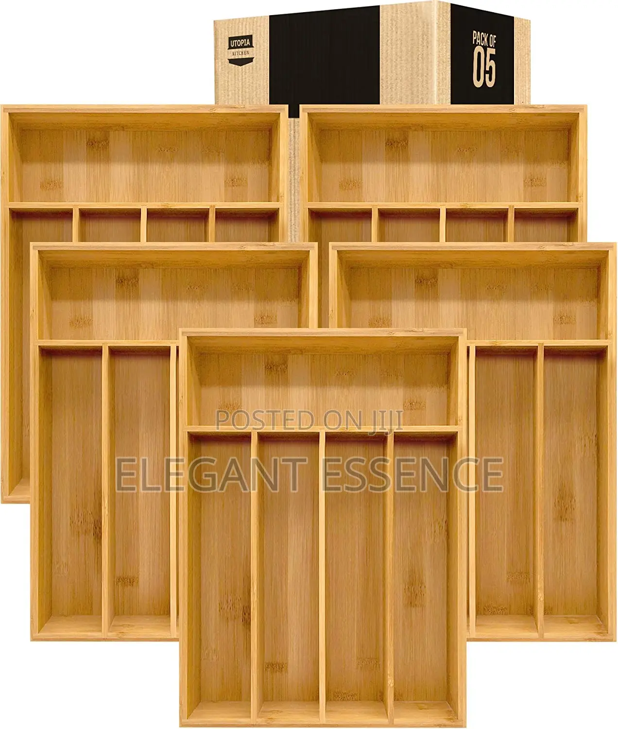 5 Slot Bamboo Cutlery Organizer