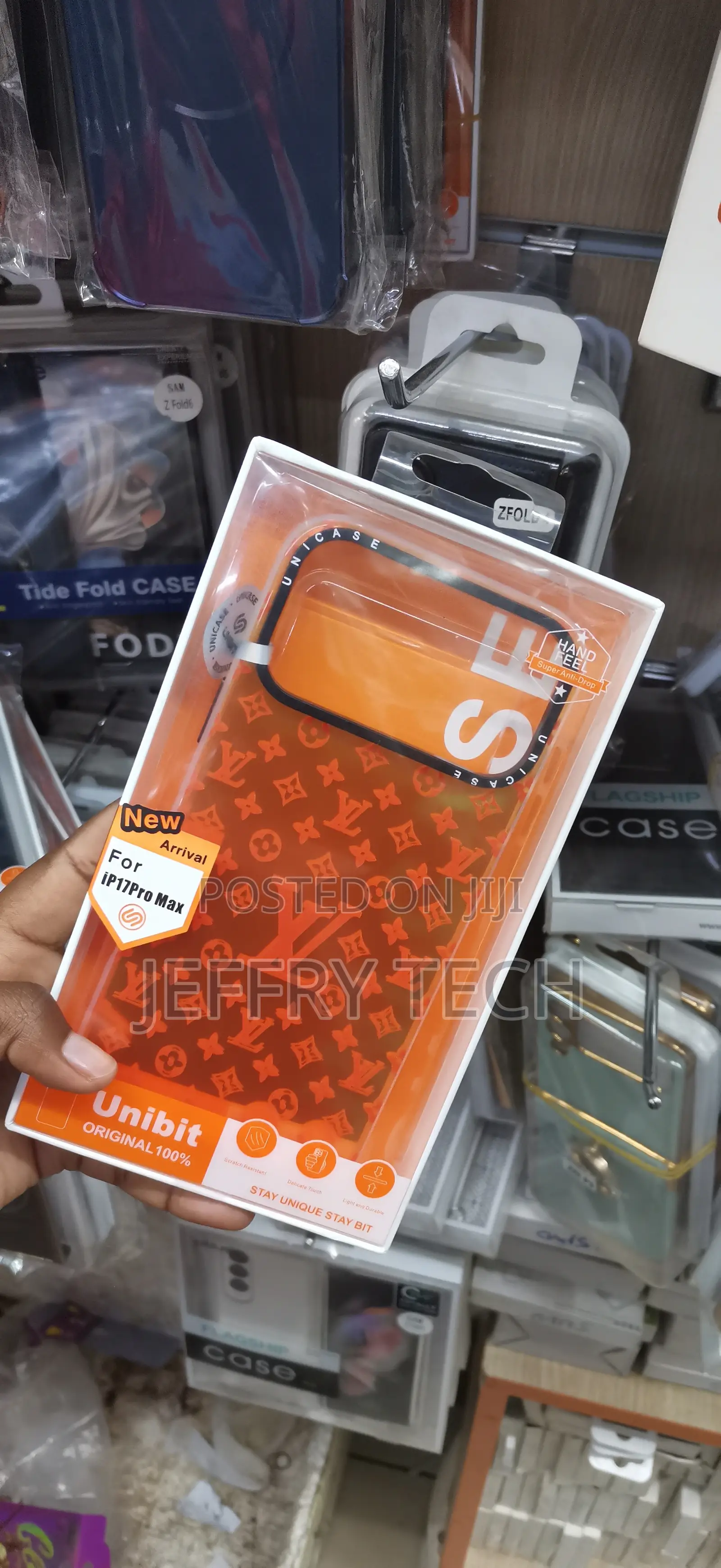 iPhone 17 Pro Max,Prominent Orange and Dark Red Monogram Design Case