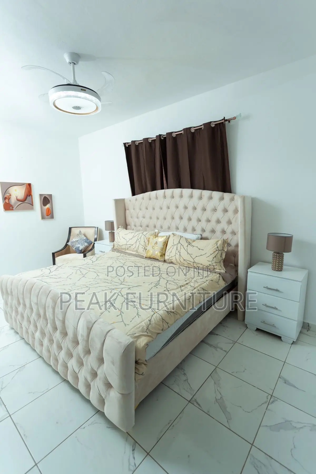 Modern Upholstered 6 by 6 Bed With Cabinets