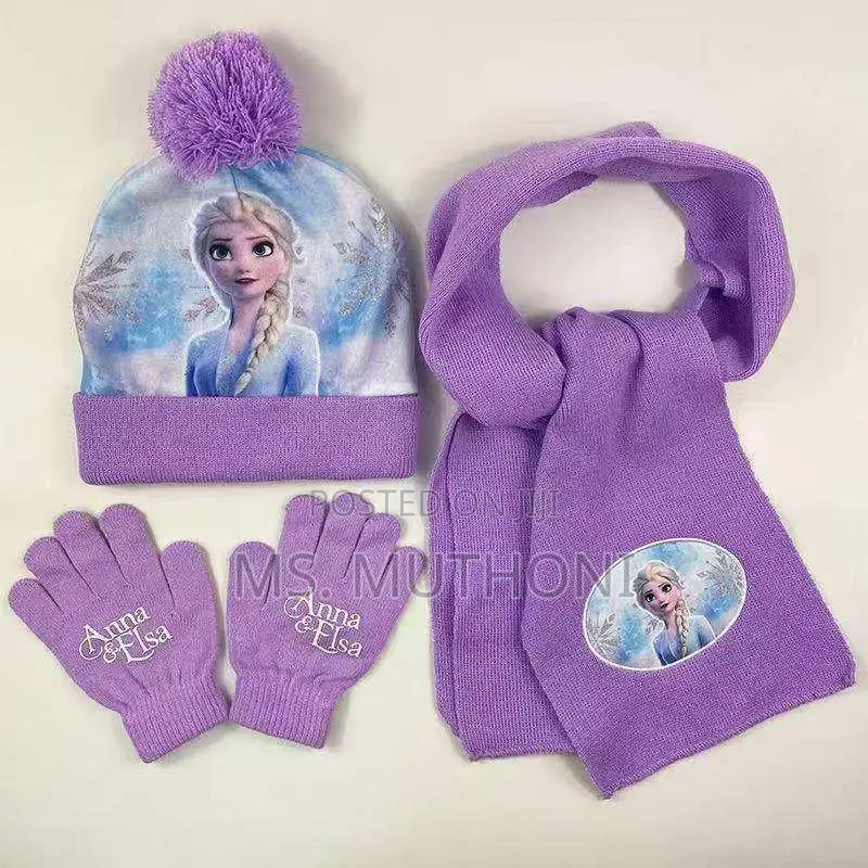 Kids Frozen Themed Beanie Scarf And Gloves Set