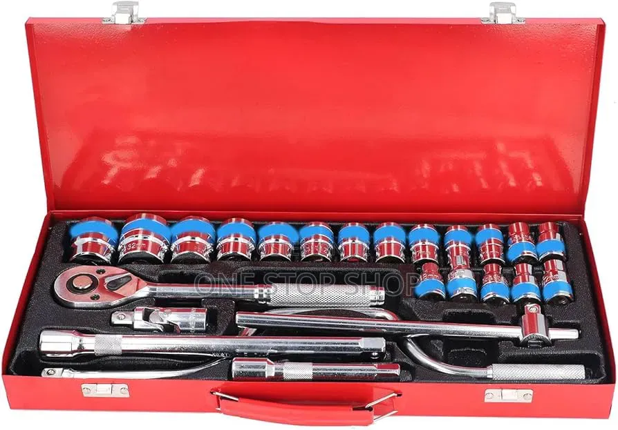 24pc Socket Set With Ratchet Handle,Various Extension Bars,T_handle
