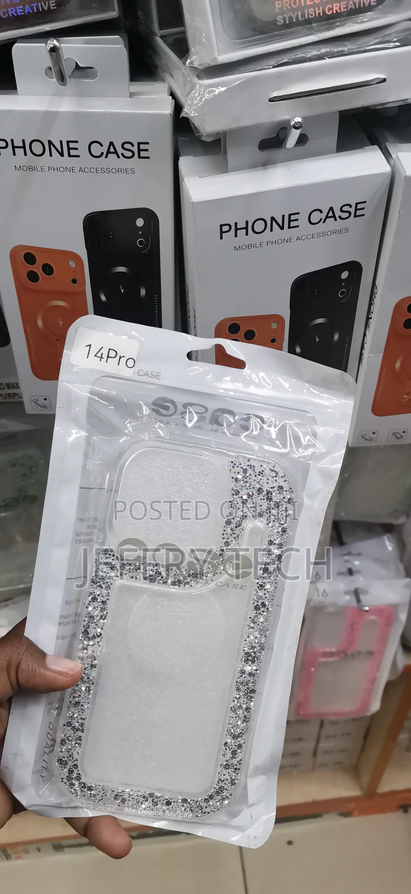 iPhone 14 Pro Silver-Glitter Finish Faux-Crystal Rhinestones Case