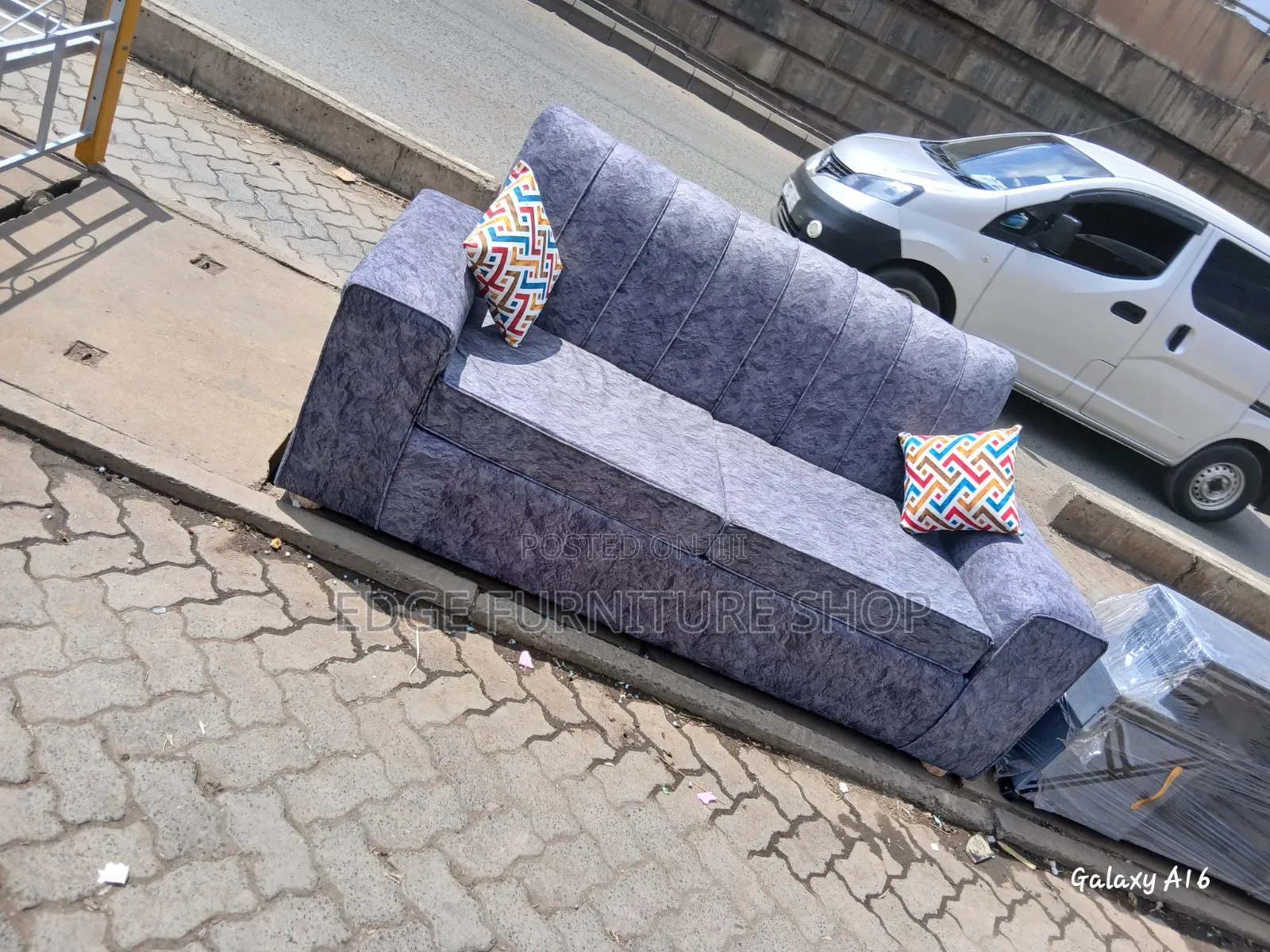 Light Velvet Grey Three Seater Sofa for Sale
