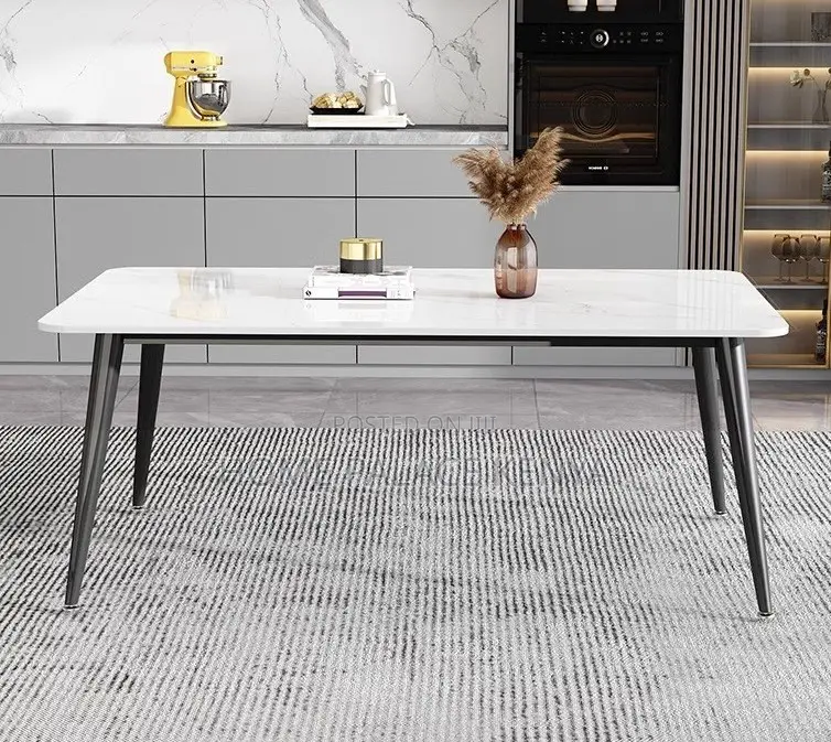 Dining Set: 4 Seater Rectangle Table With Stone Top and Metal Legs