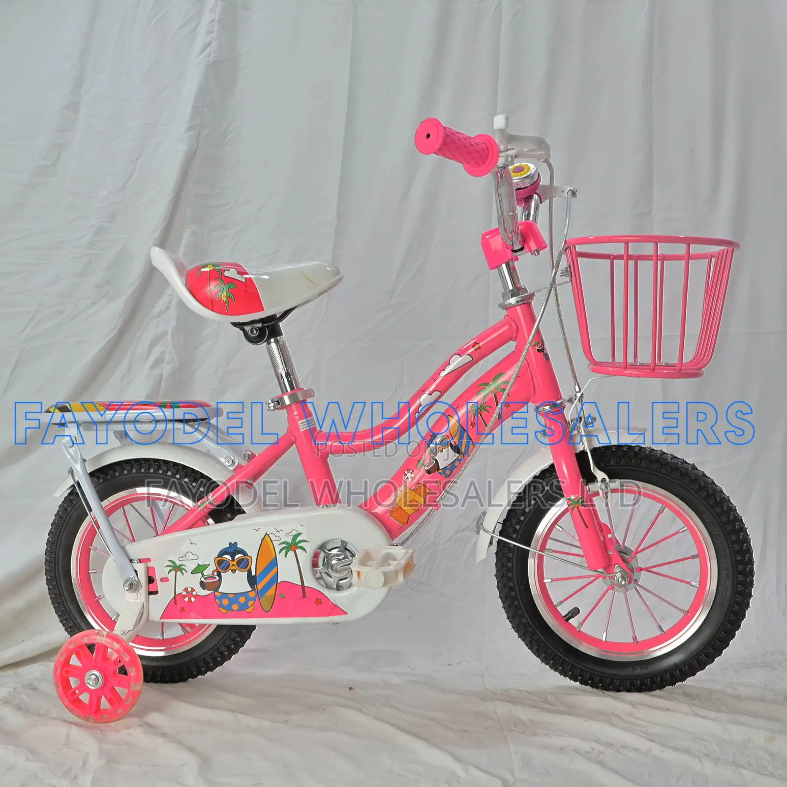 Princess Pink Size 12 Kids Bicycle With Training Wheels Basket