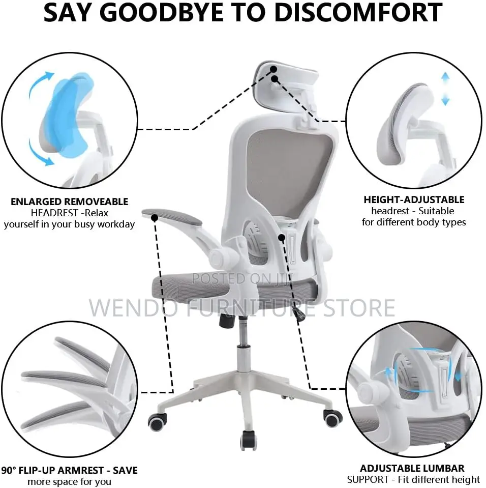 Office Chairs; White Orthopedic High Backrest Chairs