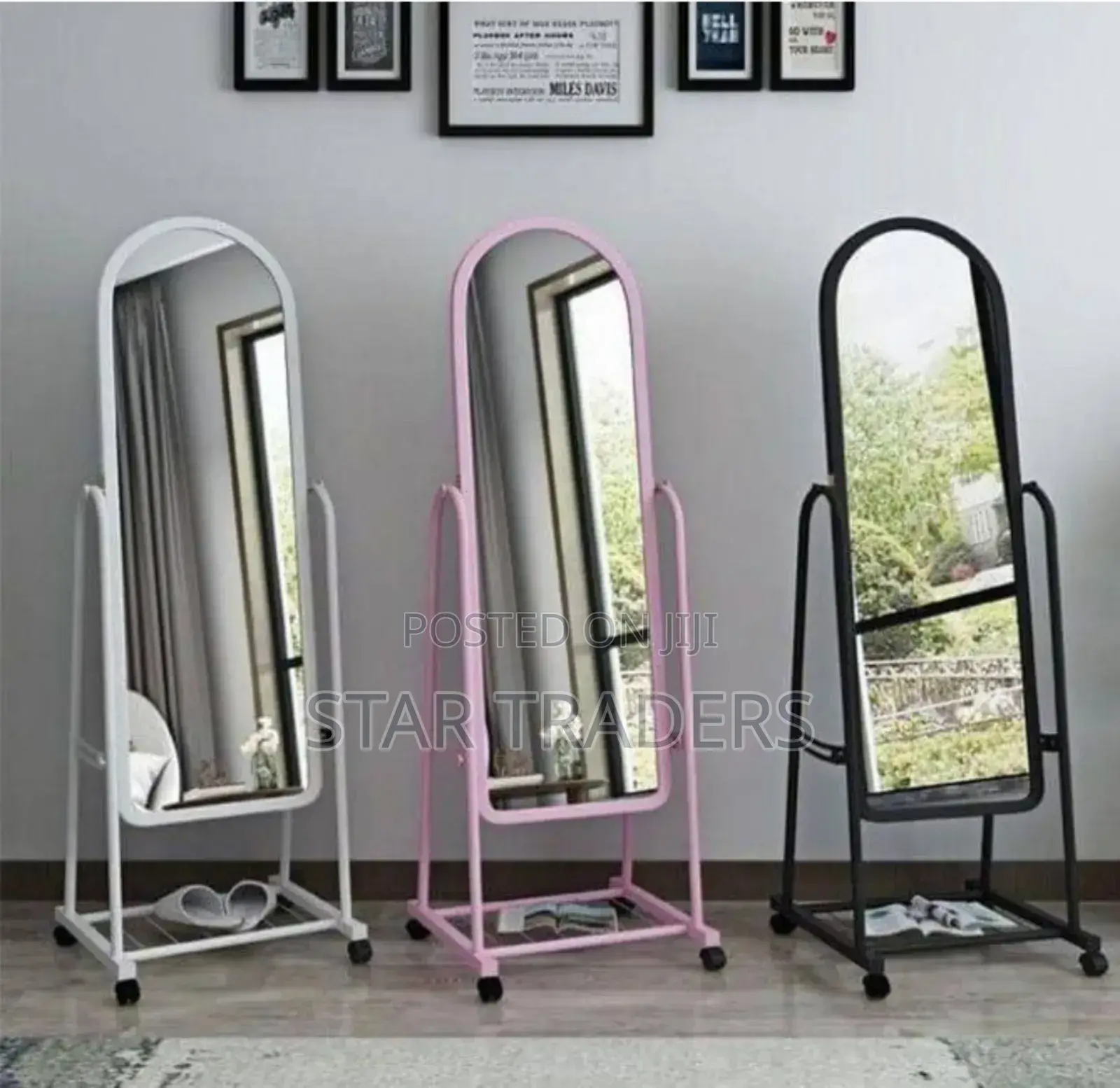 Executive Dressing Mirror With Wheels and Storage Rack