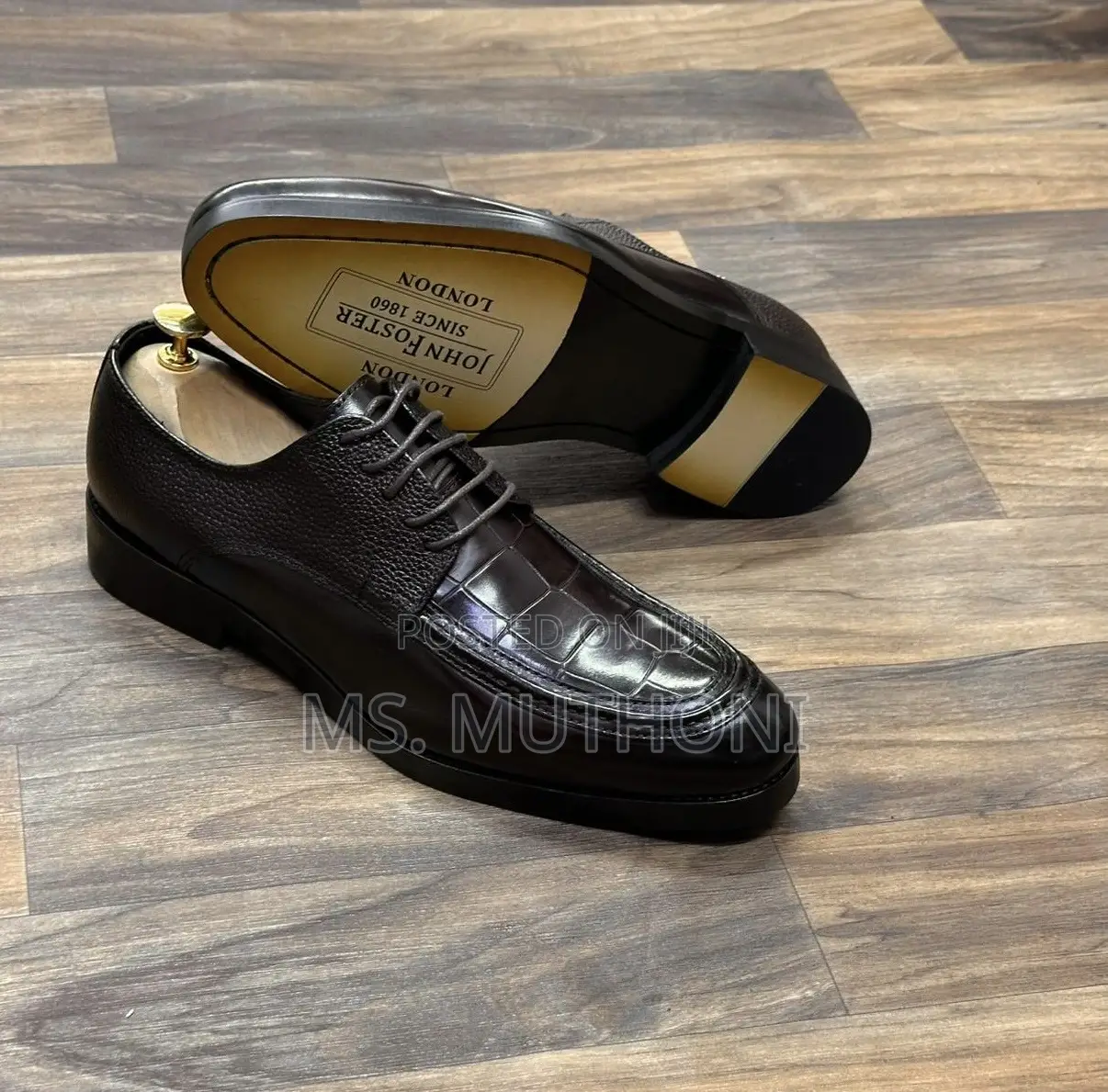 Size 40 - 46 Textured Croco-Embossed Finish J Foster Black Derby Shoes