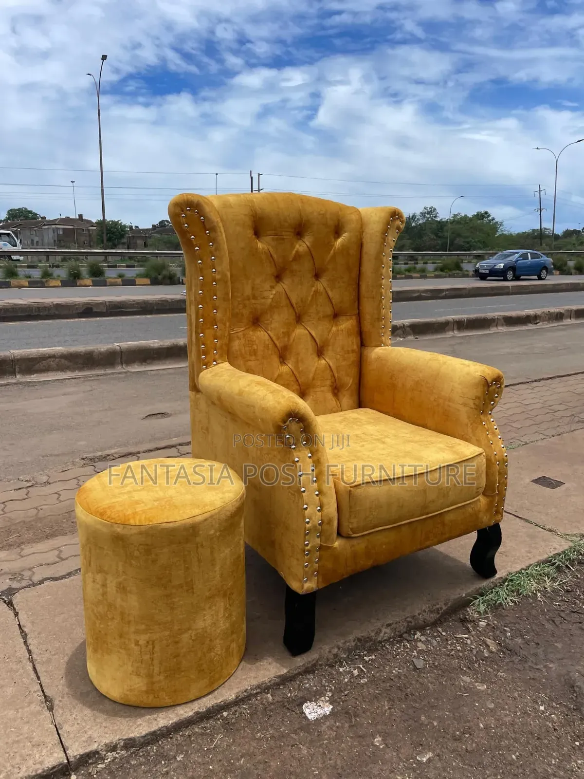 Mustard Gold Wingback Chair Ottoman