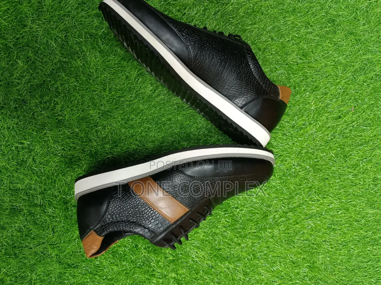 Men’S Executive Leather Sneakers—Black Brown Croc Finish