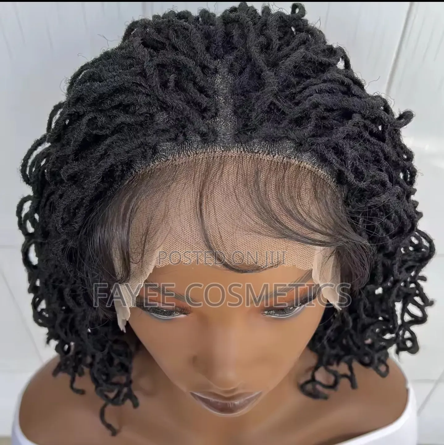 Full Lace Curly Dreadlock Wig – Black Synthetic Faux Locs Wig