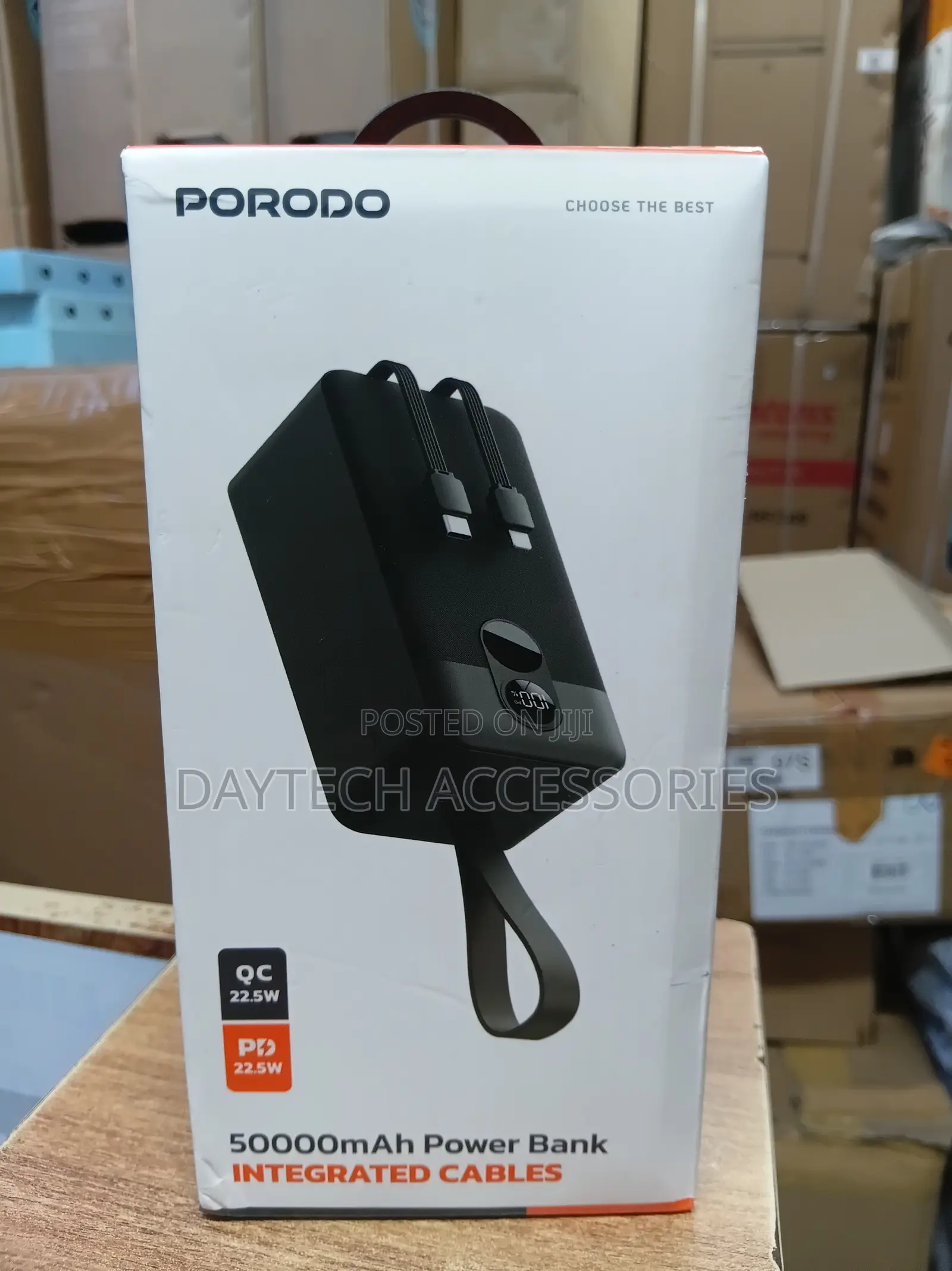Porodo 50,000mah Power Bank Featuring Integrated Charging Cables.