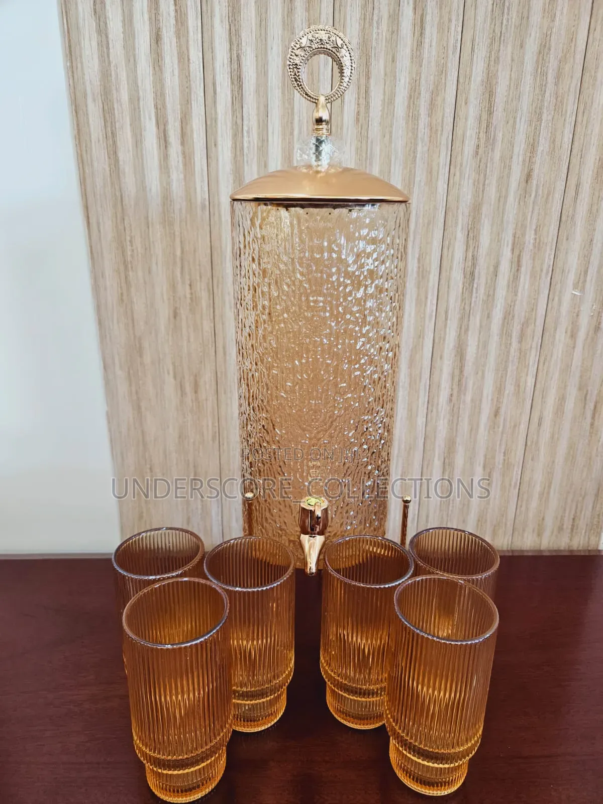 Quality Crystal Gold Glass Juice Dispenser Decanter With 6 Glasses