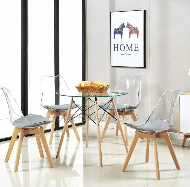 Dining Table: Modern Clear Glass Dining Table Eames Style