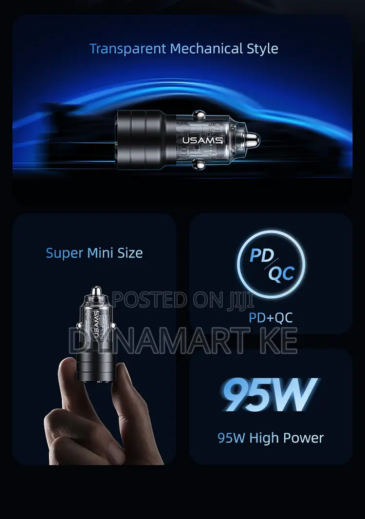 Usams C36 95w Aluminum Alloy Transparent A+C Mini Car Charger