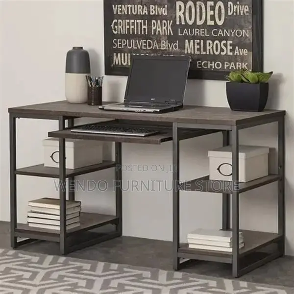 Home Desk; Wooden Computer Desk With Shelves