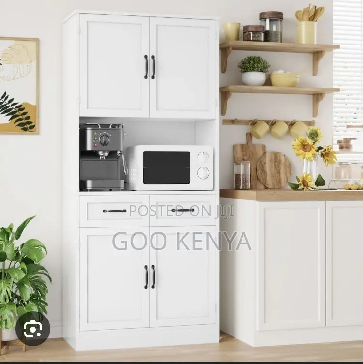 Kitchen Cabinet; Modern Microwave Oven Cabinet With Sideboard Storage
