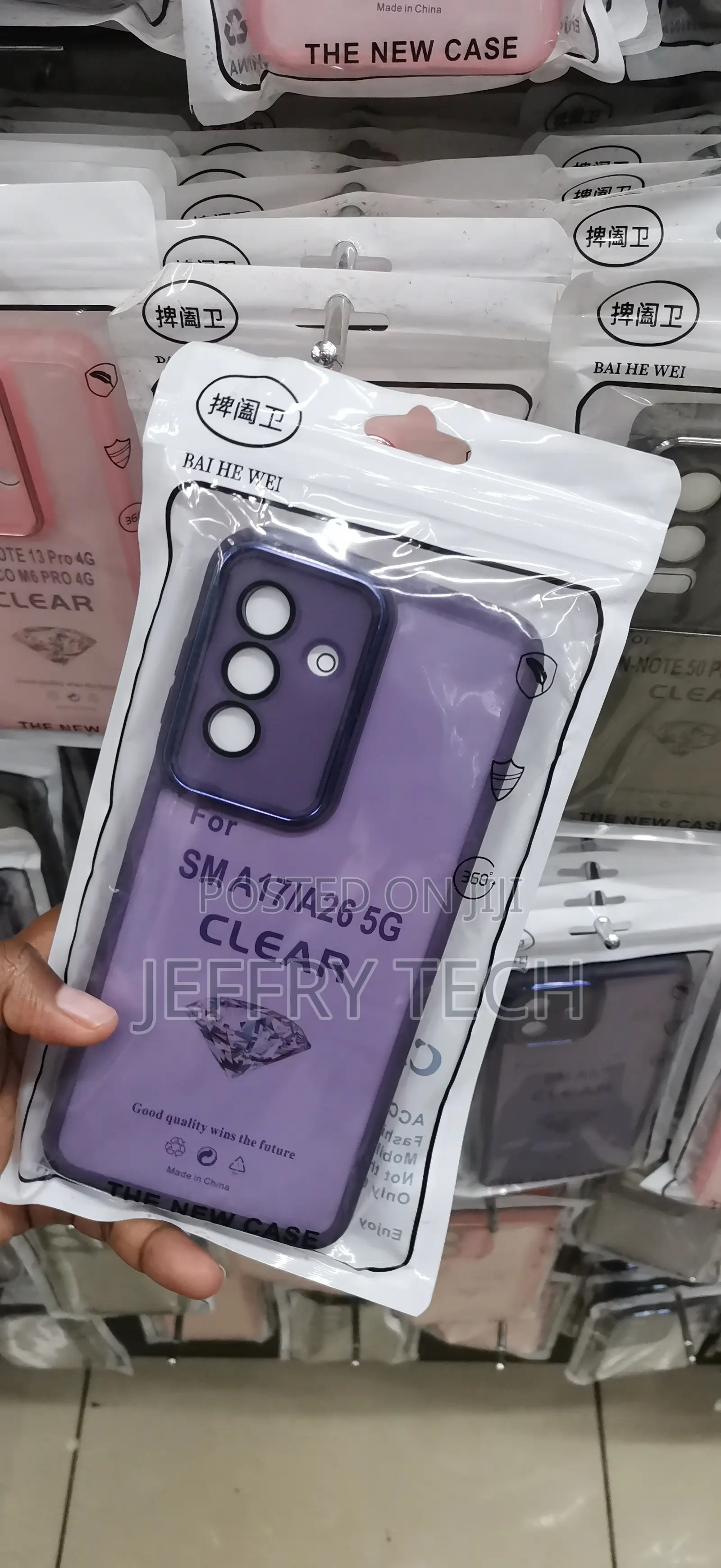 Samsung Galaxy A26 5g Clear, Purple Diamond-Pattern Phone Case
