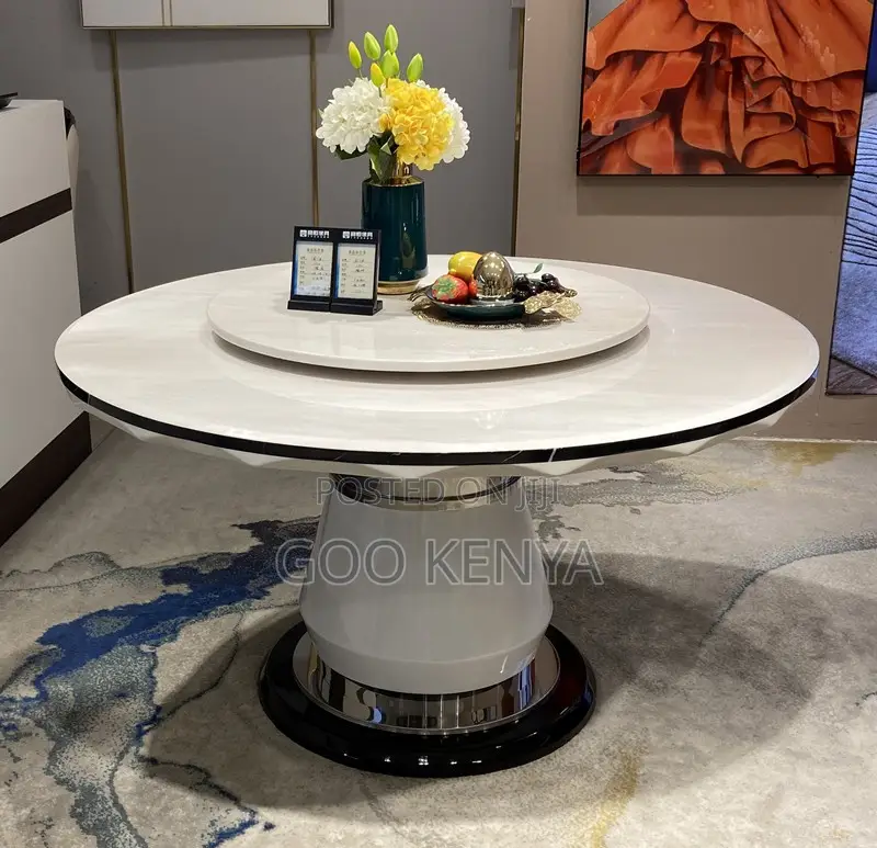 Dining Set; High-End Round Iced Marble Dining Table Set for 6 People
