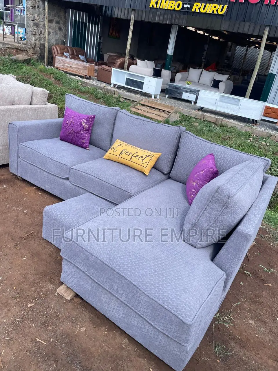 6-Seater L-Shaped Sofa – Grey Upholstery With Footrest