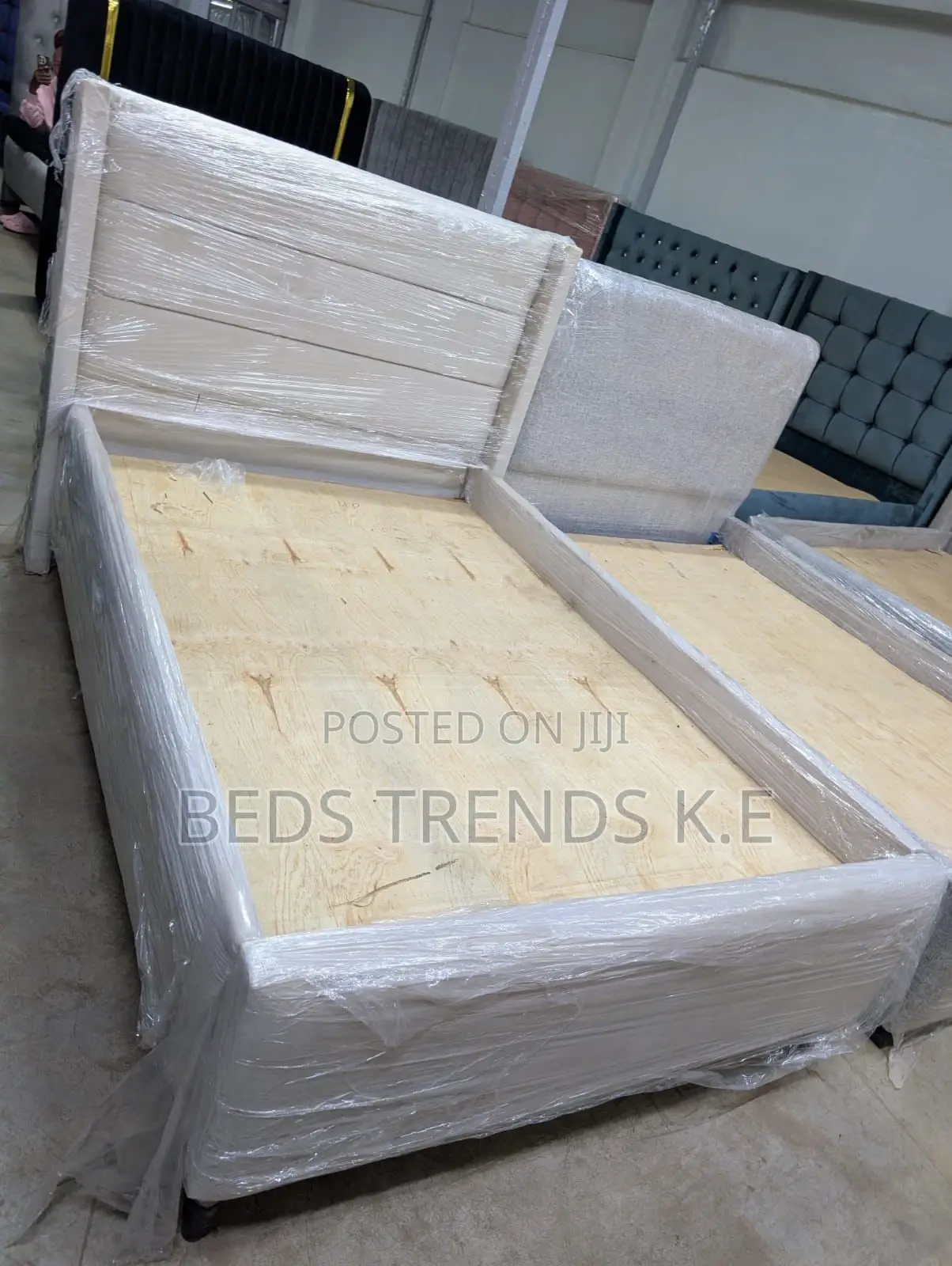 4 by 6 Beige Chester Bed Rectangular Tufted Frame