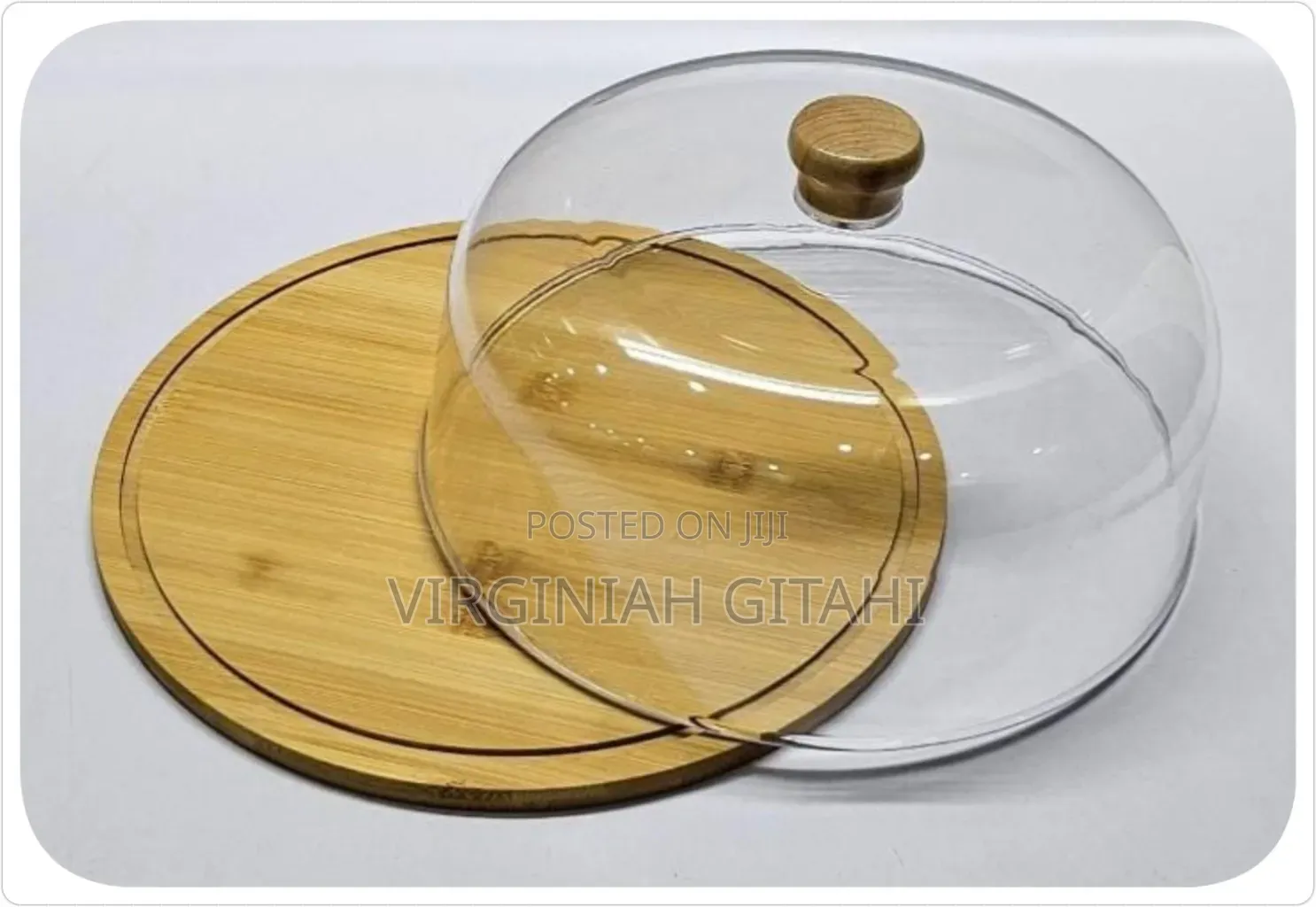 Bamboo Base Cake/Fruit Stand With High Quality Acrylic Top Dome Cover