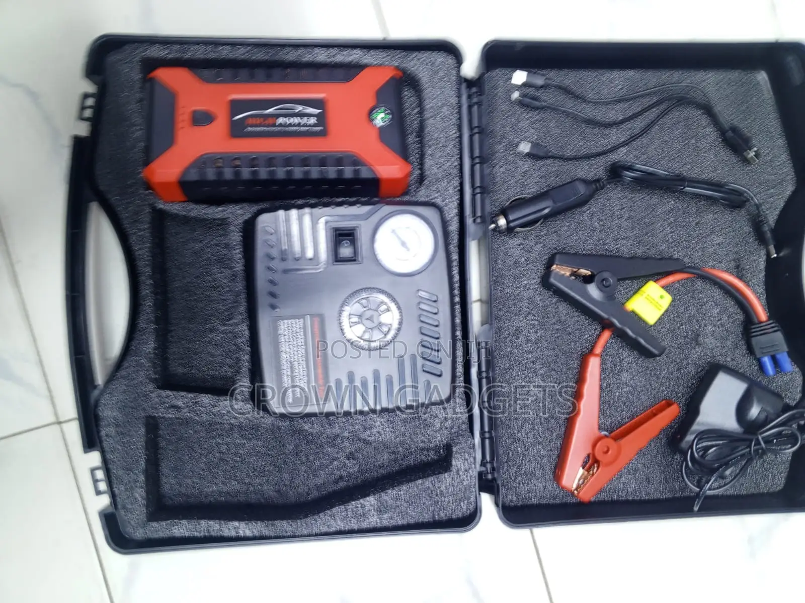 Portable 12v Jump Starter Kit With Tire Inflator and Case