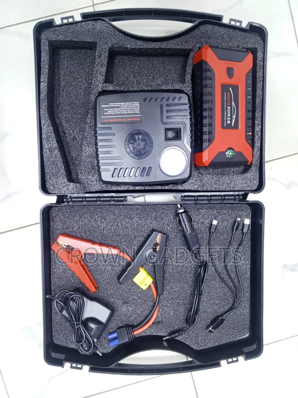 Portable 12v Jump Starter Kit With Tire Inflator and Case