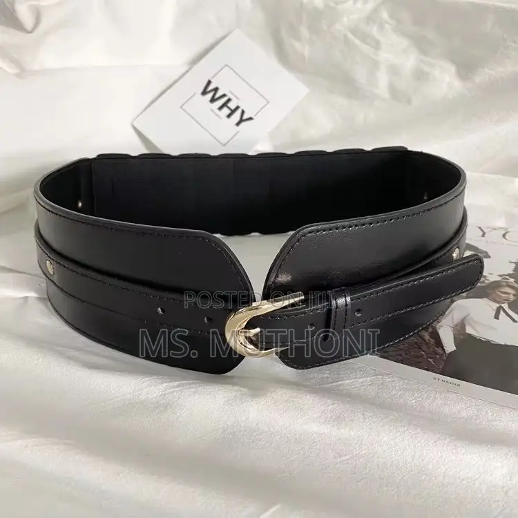 Black Faux Leather Wide Waist Belt