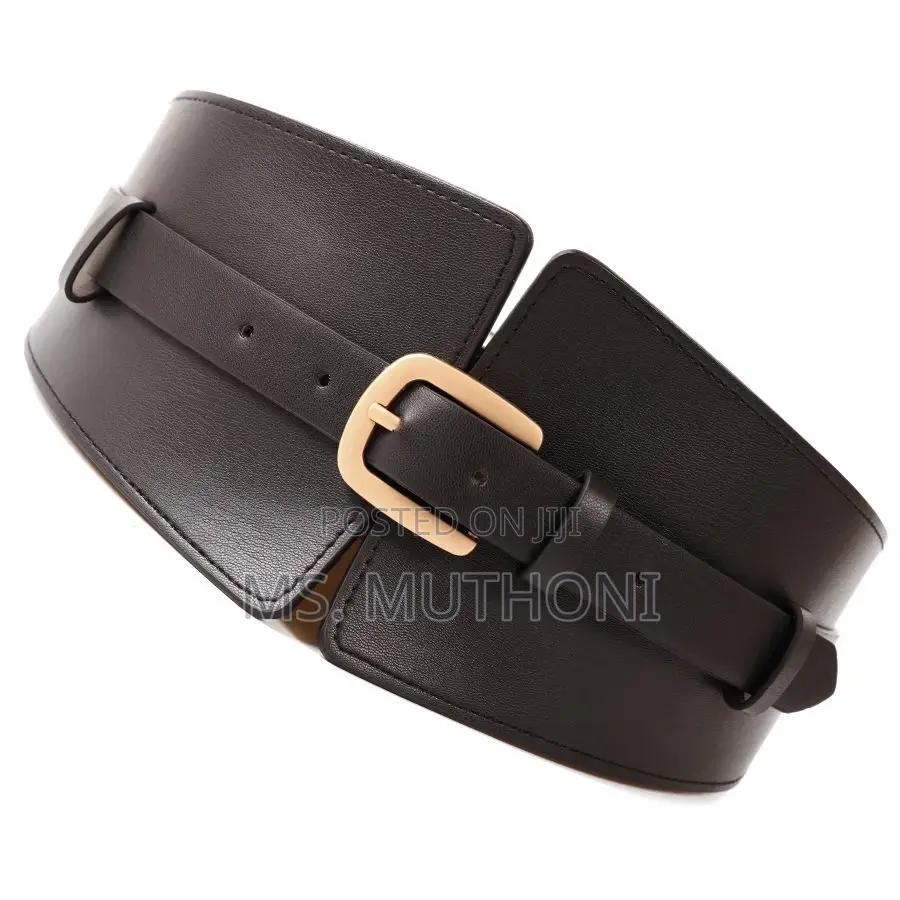 Black Faux Leather Wide Waist Belt