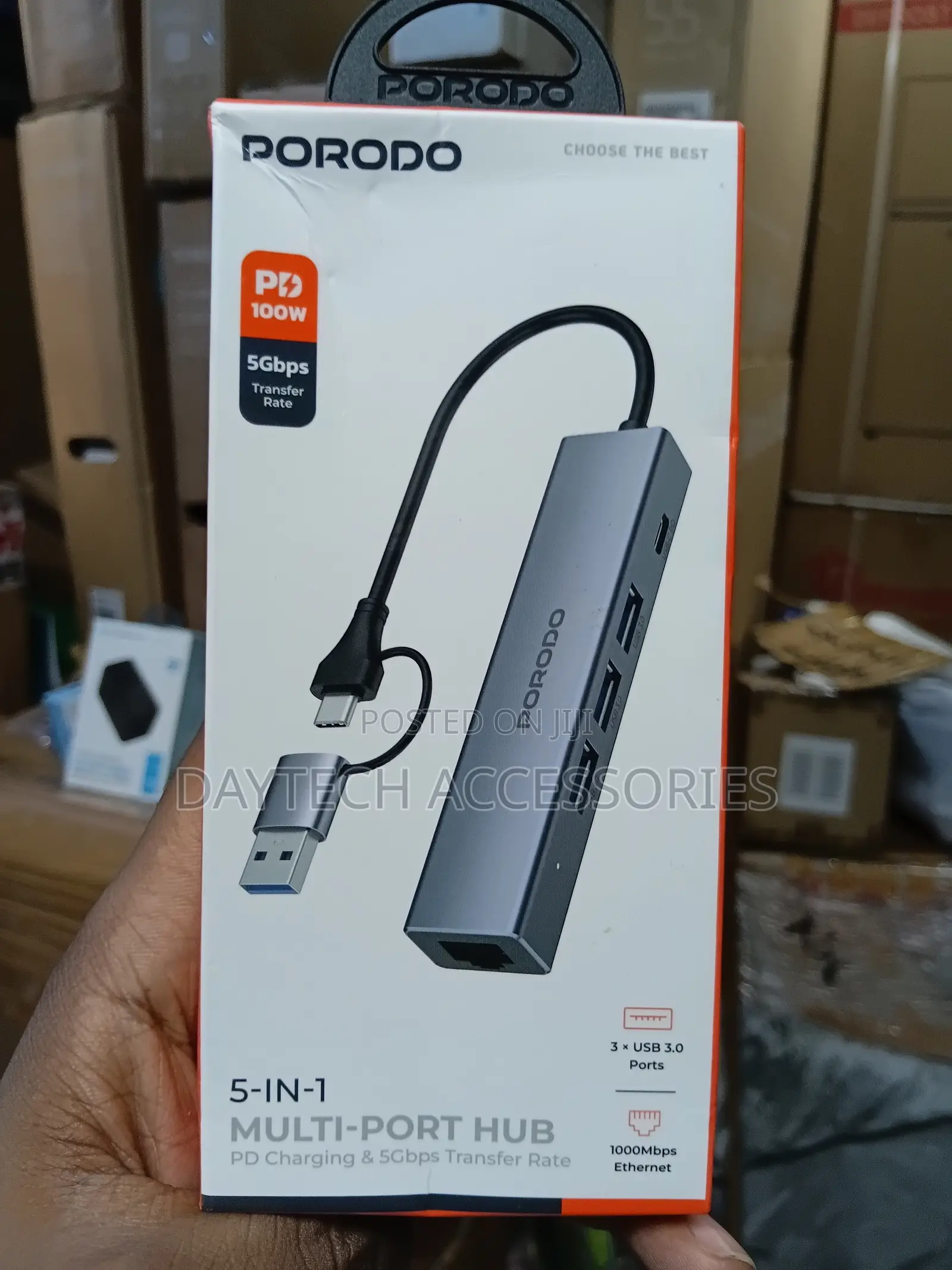 Porodo 5-in-1 Usb-C Hub Usb 3.0 Pd 100w Gigabit Ethernet