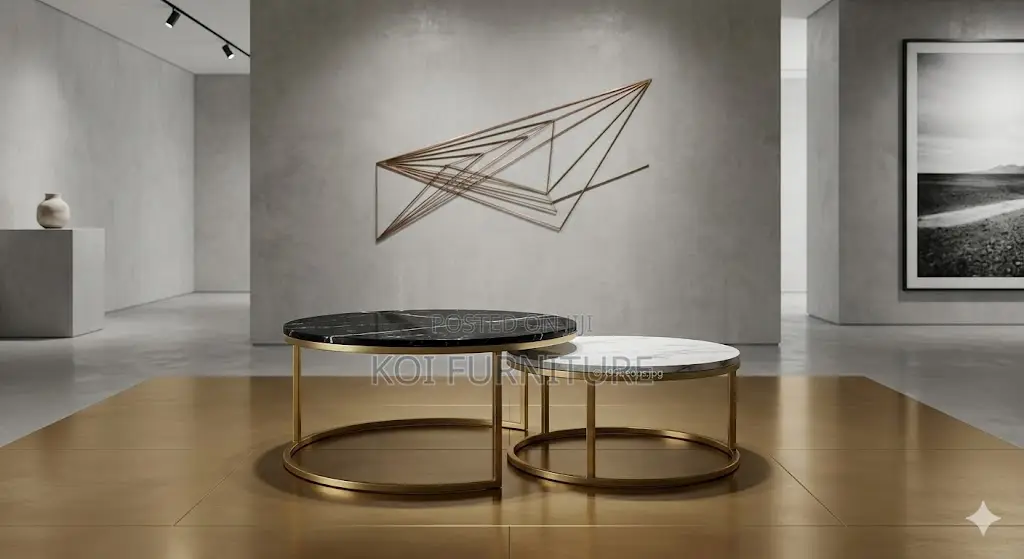Coffee Table; Round Dual Marble Office Meeting Coffee Table