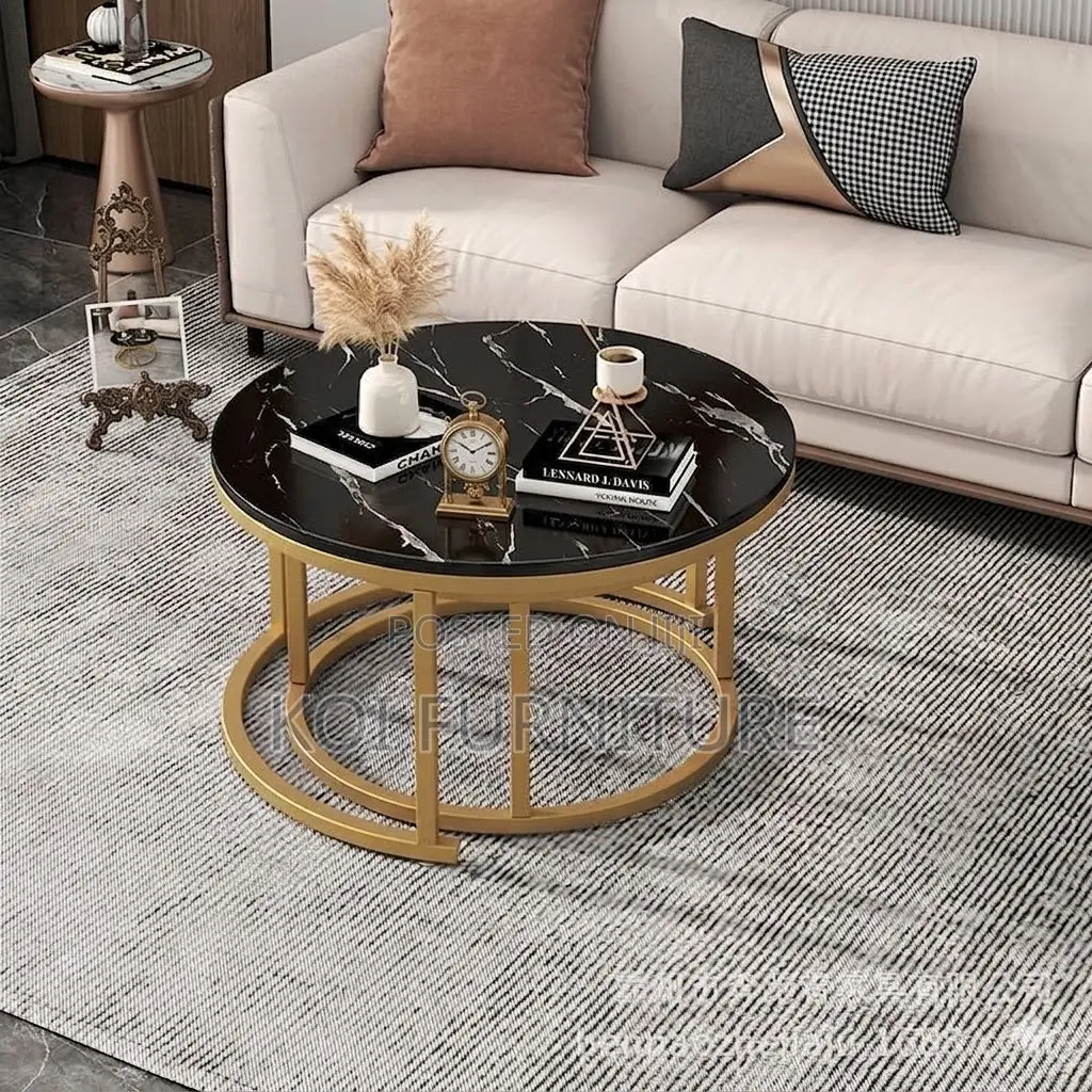 Coffee Table; Round Dual Marble Office Meeting Coffee Table