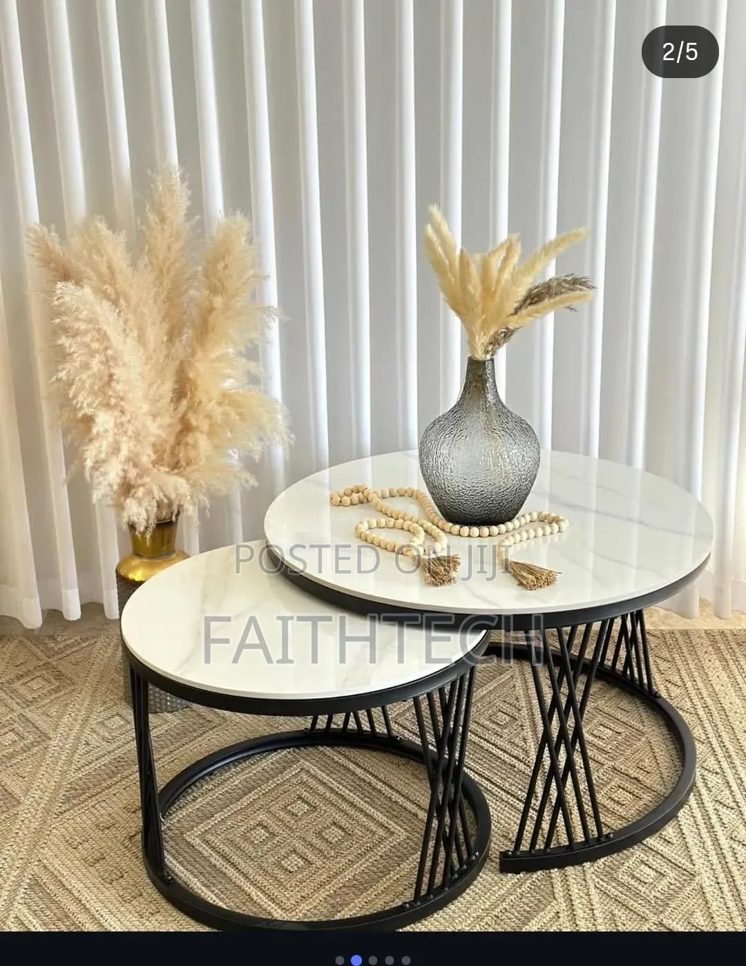 Modern Luxury 2in1 Pure Marble Nesting Tables With Black Stand