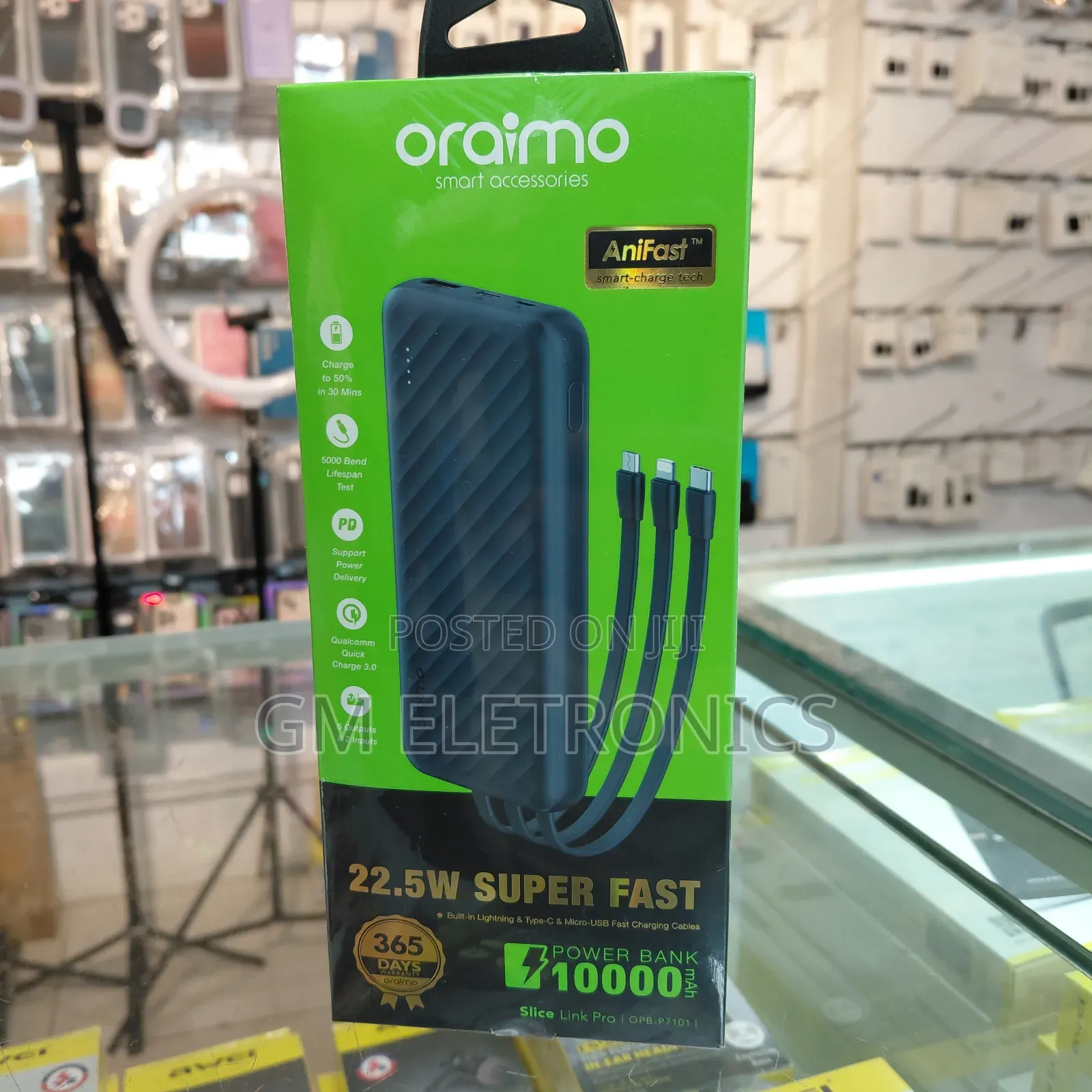 Oraimo 10000mah 22.5w Power Bank-Type-C, Lightening Micro Usb Cables