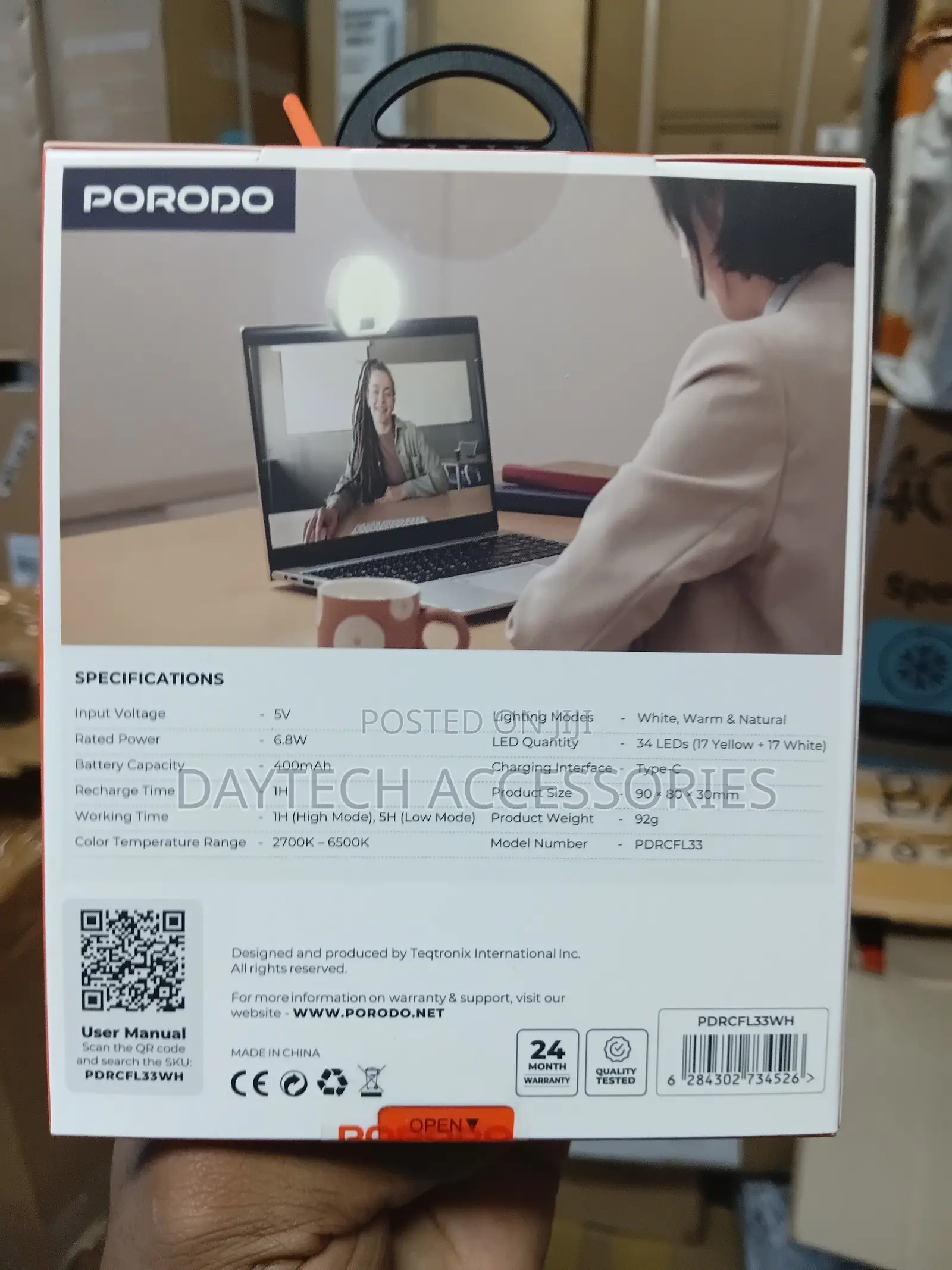This Is a Porodo Glowring Portable Fill Light in White