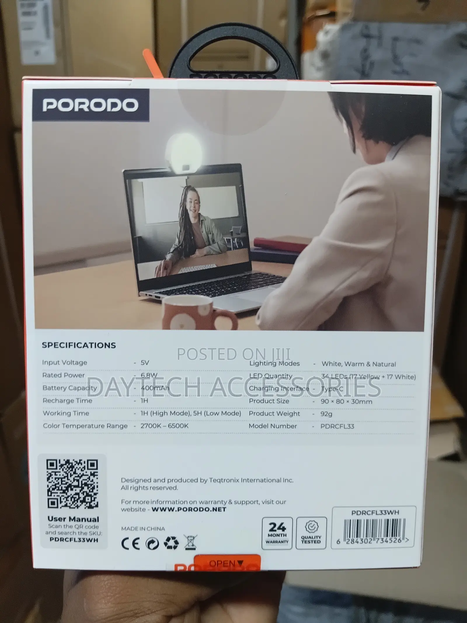 This Is a Porodo Glowring Portable Fill Light in White