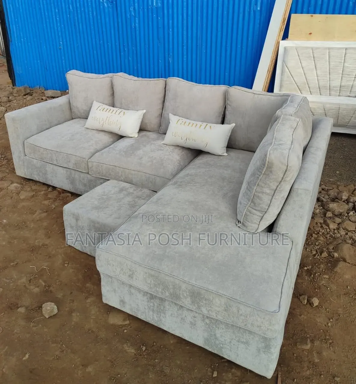 Light Grey L-Shaped Sectional Sofa + Ottoman