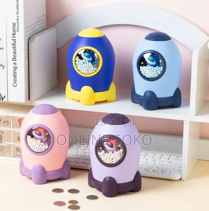 Rocket Piggy Bank Space-Themed Money Saving Coin Bank for Boys Girls