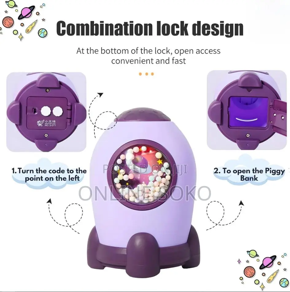 Rocket Piggy Bank Space-Themed Money Saving Coin Bank for Boys Girls