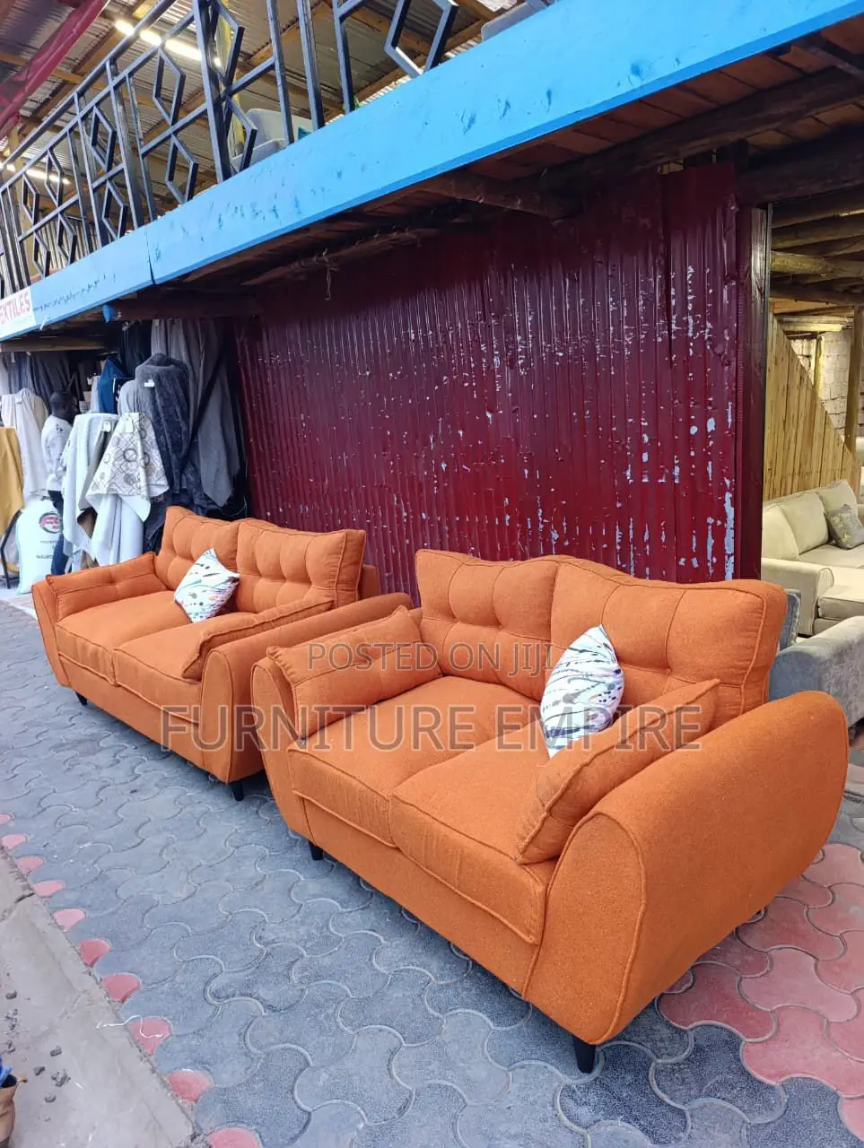 2 , 2 Seater Butterfly Sofa Set Orange Upholstered With Cushions