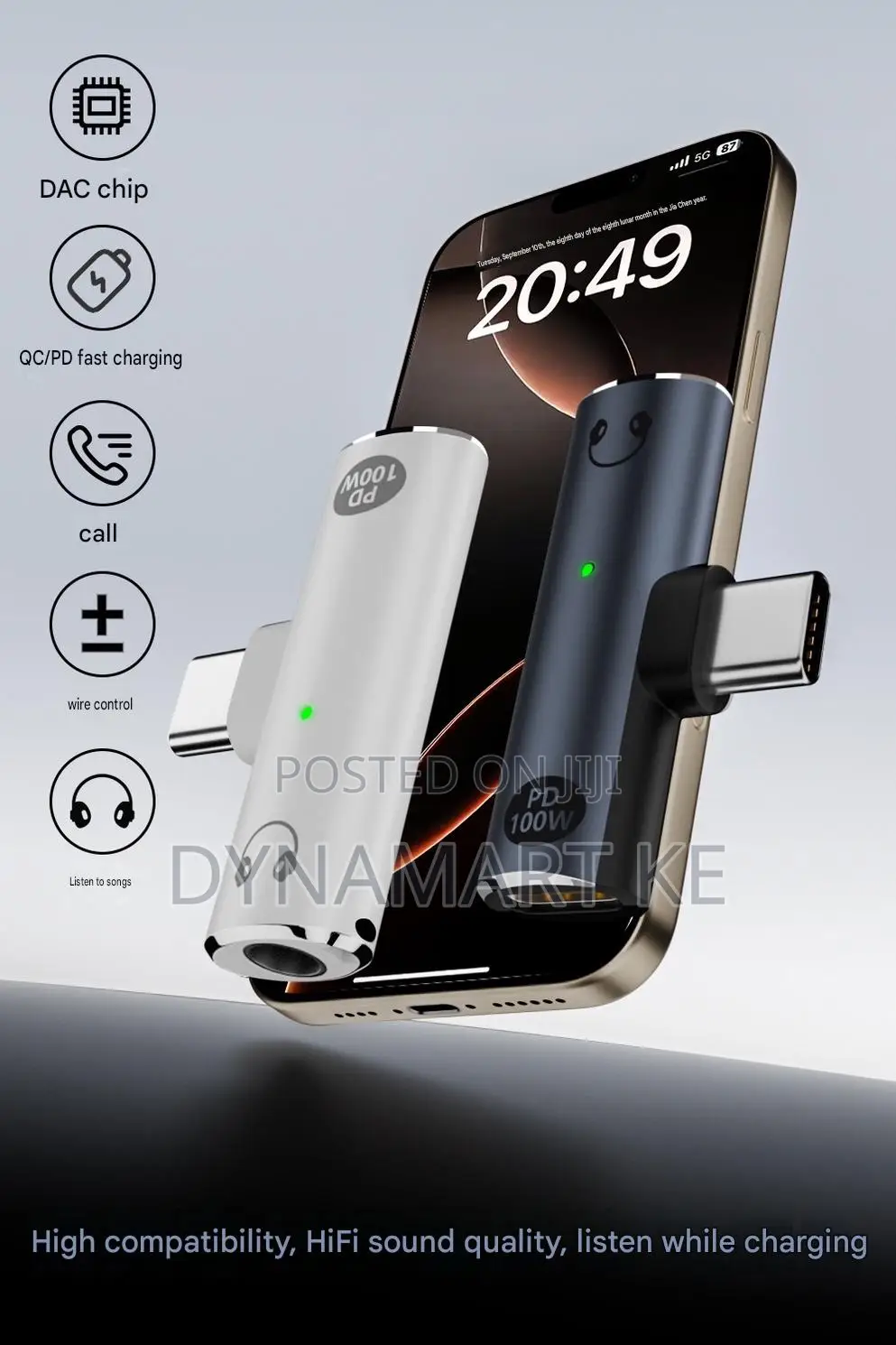 Usb Type C to 3.5mm Audio Adapter Pd 100w Fast Charging Dac for iPhone