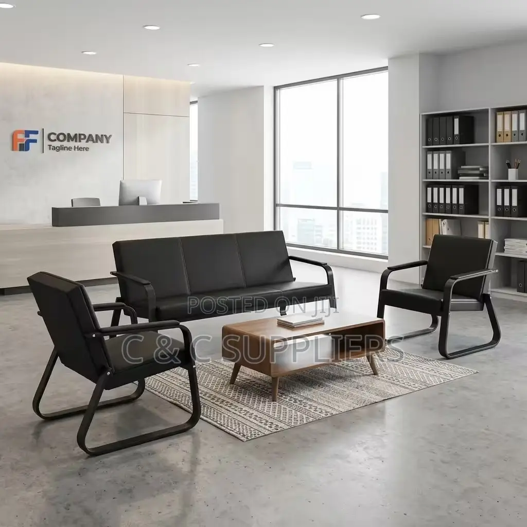 Office Sofa; Black 5 Seater Reception Sofa Set