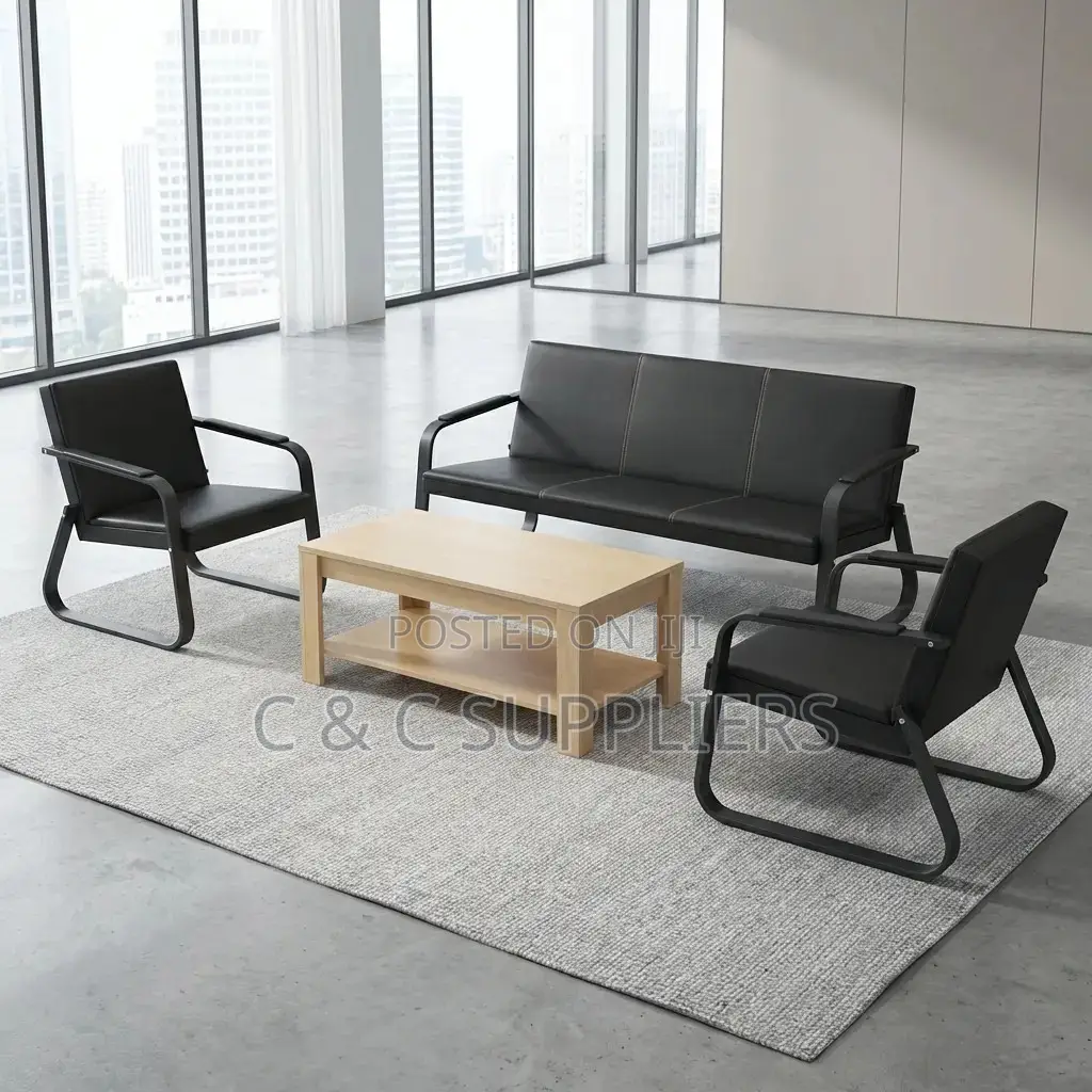Office Sofa; Black 5 Seater Reception Sofa Set