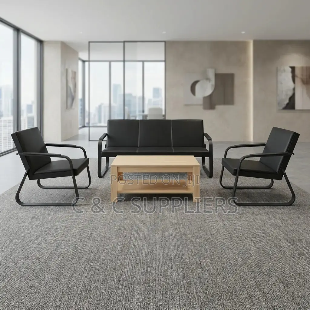 Office Sofa; Black 5 Seater Reception Sofa Set