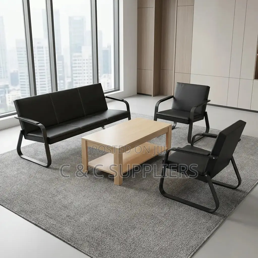 Office Sofa; Black 5 Seater Reception Sofa Set