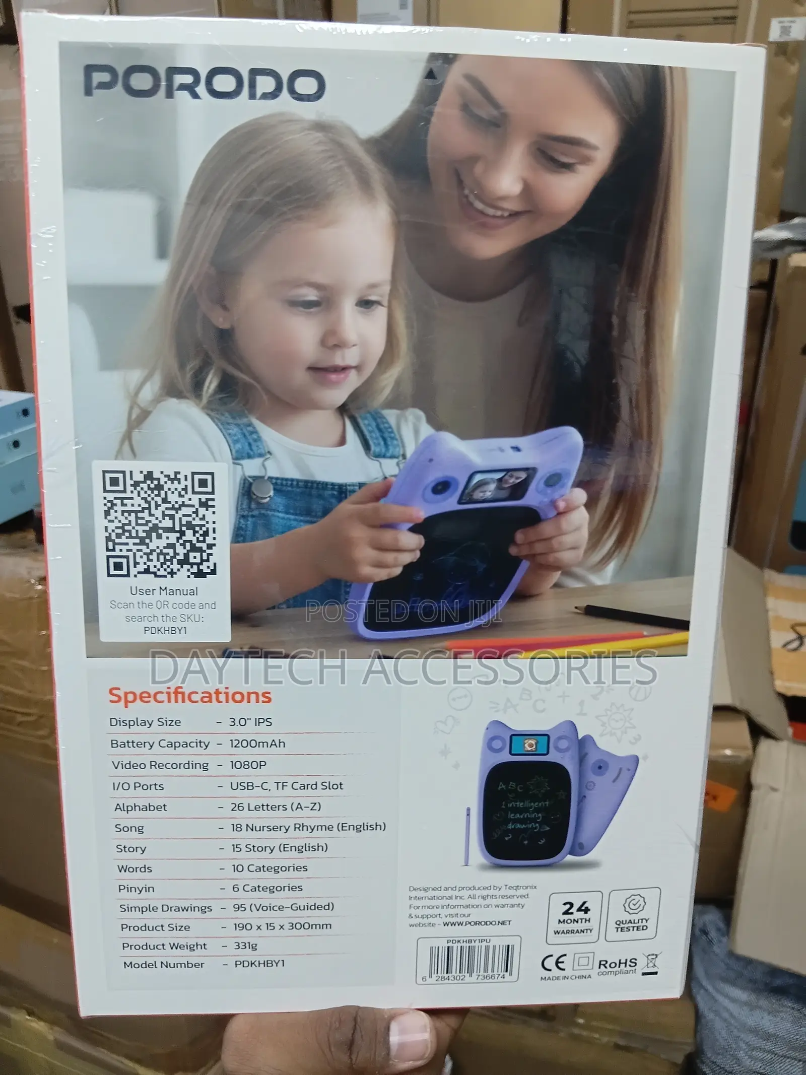 Porodo Kids Intelligent Learning Drawing Writing Board 3.0" Display