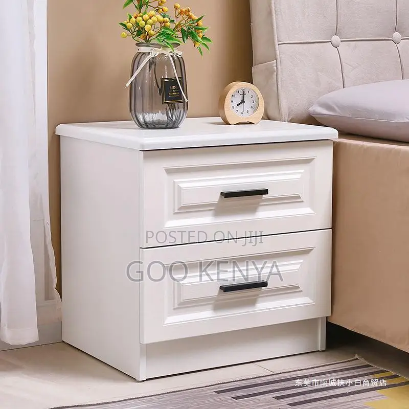 Bedside Cabinet; High-Quality White Wooden 2 Drawer Storage Unit