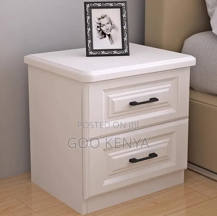 Bedside Cabinet; High-Quality White Wooden 2 Drawer Storage Unit